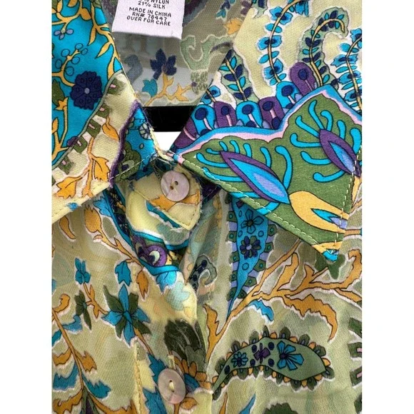 Soft Surroundings Green & Blue Floral Print Long Sleeve Button-Down Shirt Size L - Picture 4 of 16